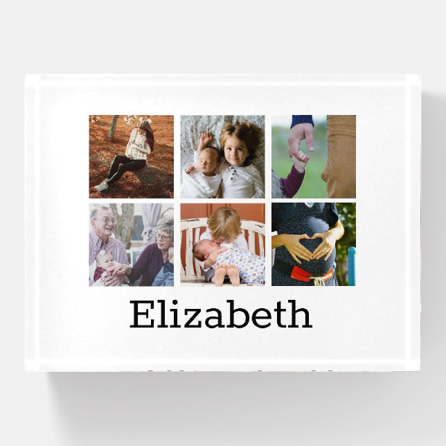 Trendy Modern 6 Family Photo Collage Paperweight (Front)