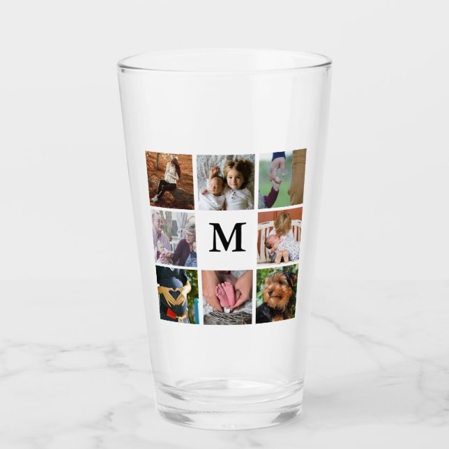 Trendy Modern 8 Photo Collage | Monogram Glass (Front)
