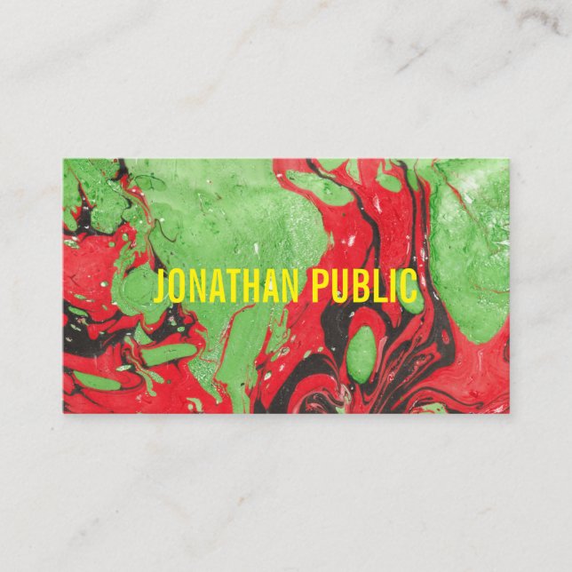 Trendy Modern Abstract Art Elegant Red Green Business Card (Front)