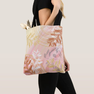 Trendy modern abstract floral botanical leaf tote bag