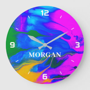 Trendy Modern Abstract Flowing Colors Name Numbers Large Clock