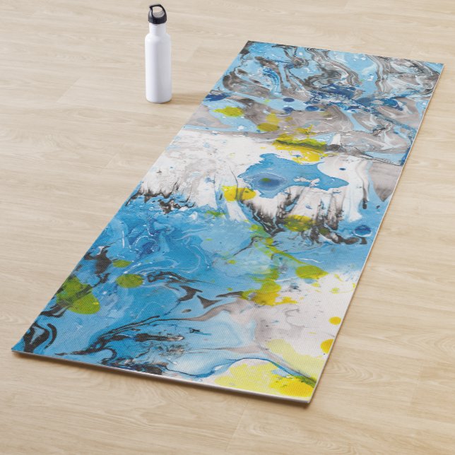 Trendy Modern Abstract Template Blue Yellow White Yoga Mat (In Situ)