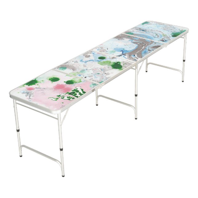 Trendy Modern Abstract Template Custom Pink Blue Beer Pong Table (Angled)