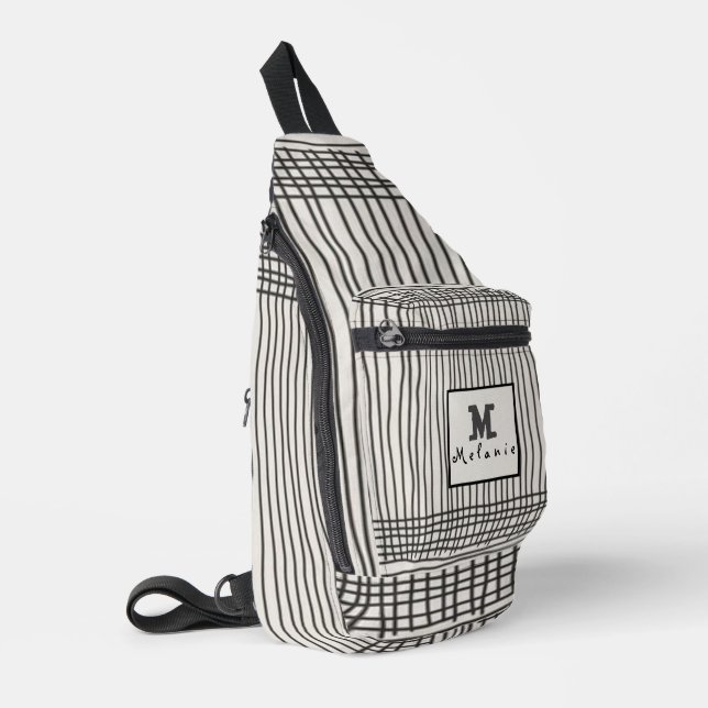 Trendy modern art lines Abstract minimal Monogram  Sling Bag (Left Corner)