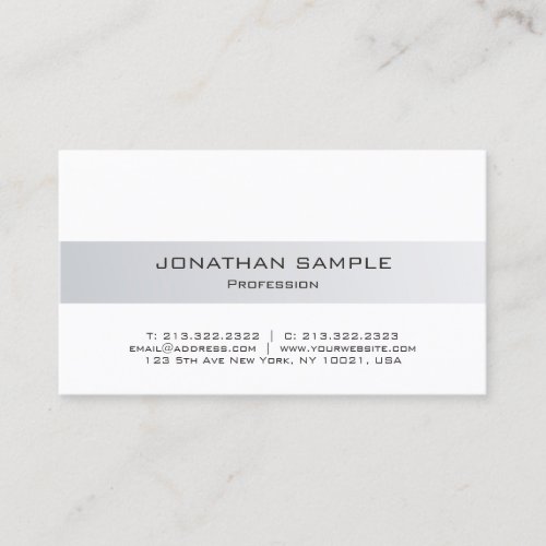 Trendy Modern Beautiful Clean Silver White Design Business Card