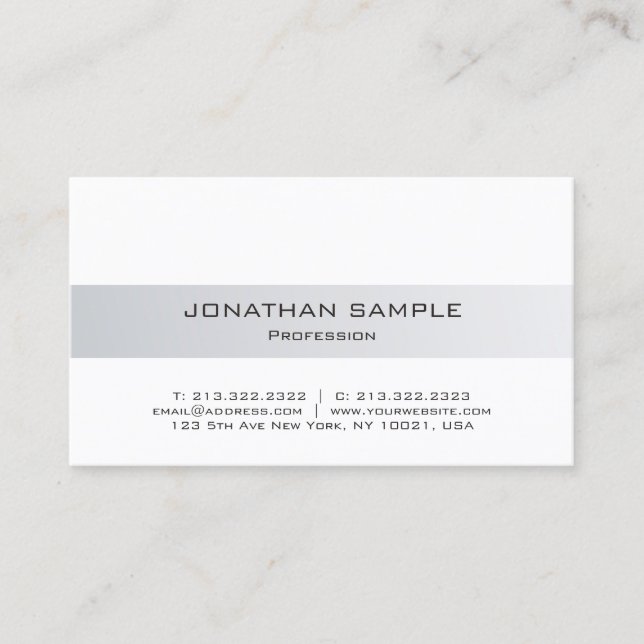 Trendy Modern Beautiful Clean Silver White Design Business Card (Front)