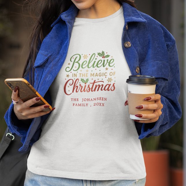 Trendy Modern Believe in Christmas Family Matching T-Shirt (Creator Uploaded)