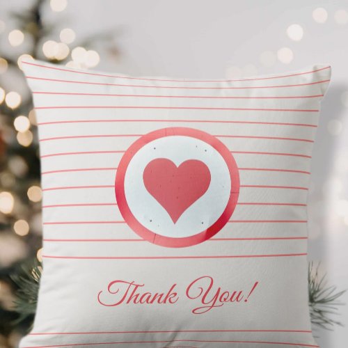 Trendy  Modern Big Red Heart Striped Thank You Throw Pillow