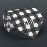 TRENDY MODERN BLACK AND WHITE PLAID MONOGRAMMED NECK TIE<br><div class="desc">TRENDY MODERN BLACK AND WHITE BUFFALO PLAID MONOGRAMMED TIE - PERSONALIZED WITH HIS INITIALS</div>