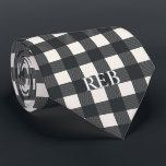 TRENDY MODERN BLACK AND WHITE PLAID MONOGRAMMED NECK TIE<br><div class="desc">TRENDY MODERN BLACK AND WHITE BUFFALO PLAID MONOGRAMMED TIE - PERSONALIZED WITH HIS INITIALS</div>
