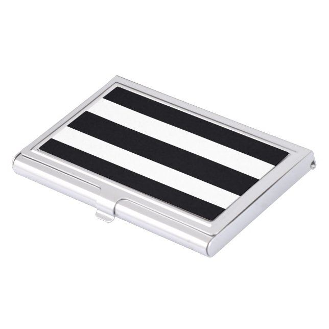  Trendy Modern Black And White Striped Chic Cool Business Card Case (Front)