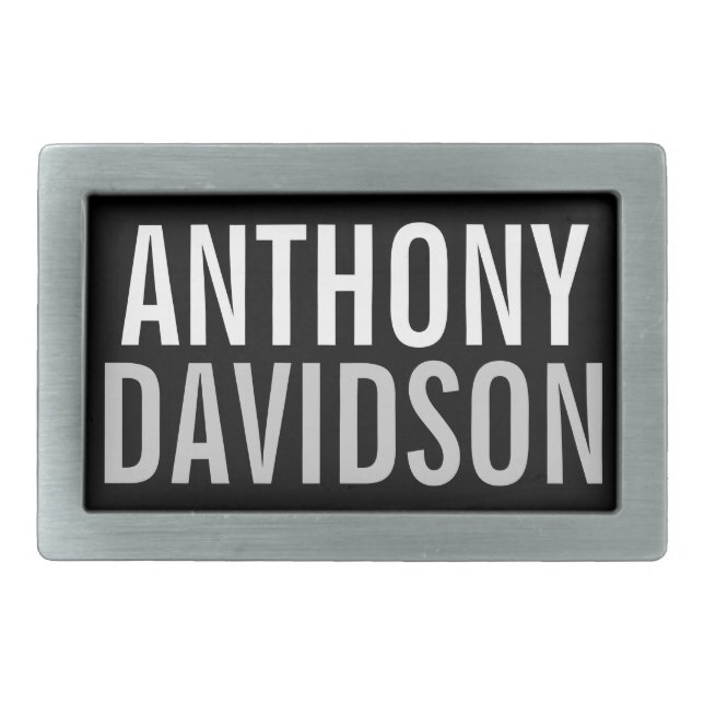 Trendy Modern Black Bold Text Belt Buckle (Front)