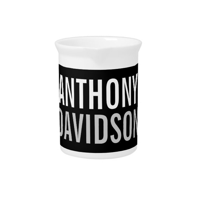 Trendy Modern Black Bold Text Beverage Pitcher (Front)