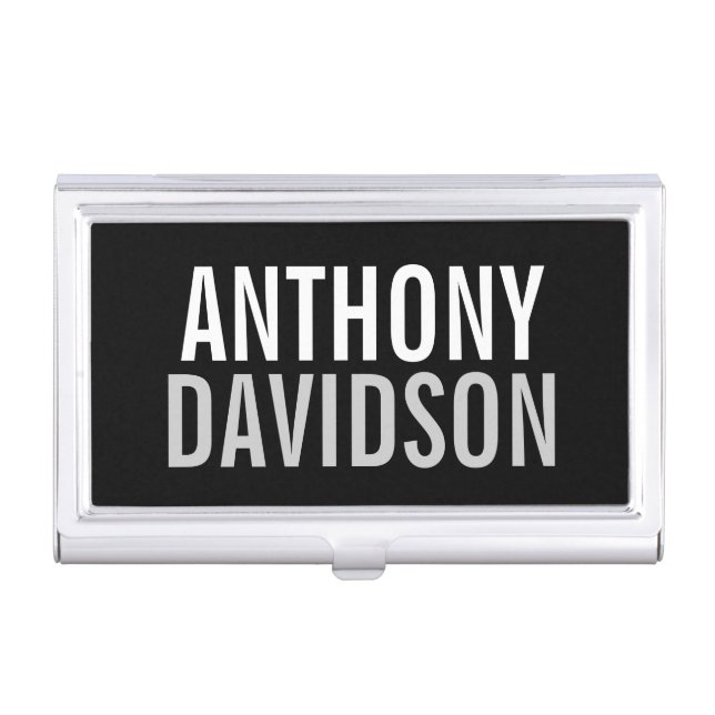 Trendy Modern Black Bold Text Business Card Case (Front)