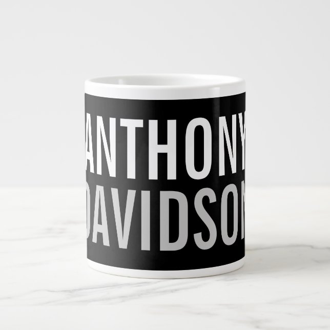 Trendy Modern Black Bold Text Giant Coffee Mug (Front)
