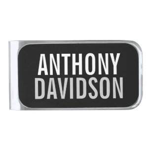 Trendy Modern Black Bold Text Silver Finish Money Clip
