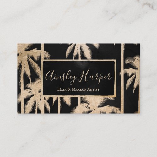 Trendy Modern Black Gold Palm Trees  Professional Business Card