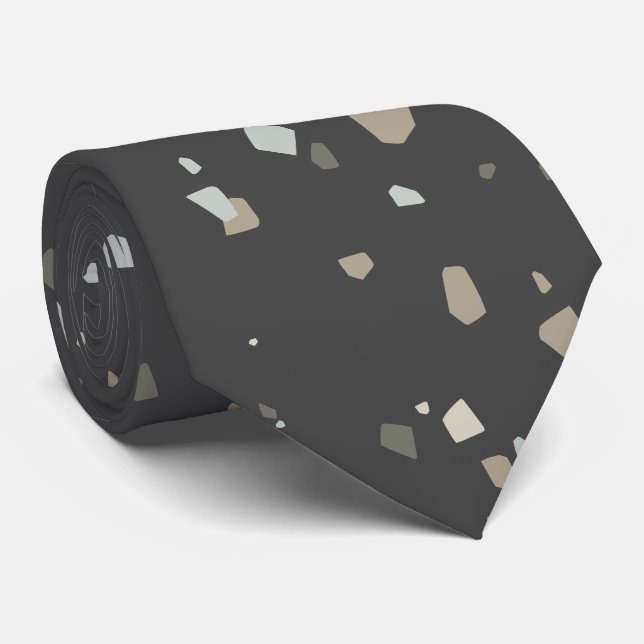 Trendy Modern Black Gray Terrazzo Neck Tie (Rolled)