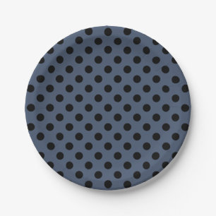Trendy Modern Black Polka Dots on Blue Jeans Blue Paper Plates