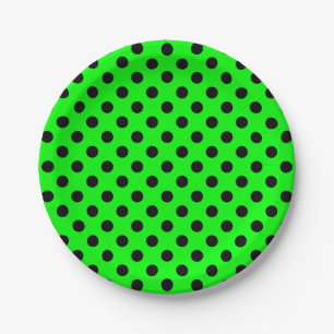 Trendy Modern Black Polka Dots on Lime Green Paper Plates