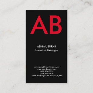Trendy modern black red monogram business card