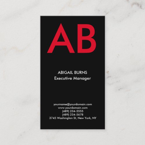 Trendy modern black red monogram business card