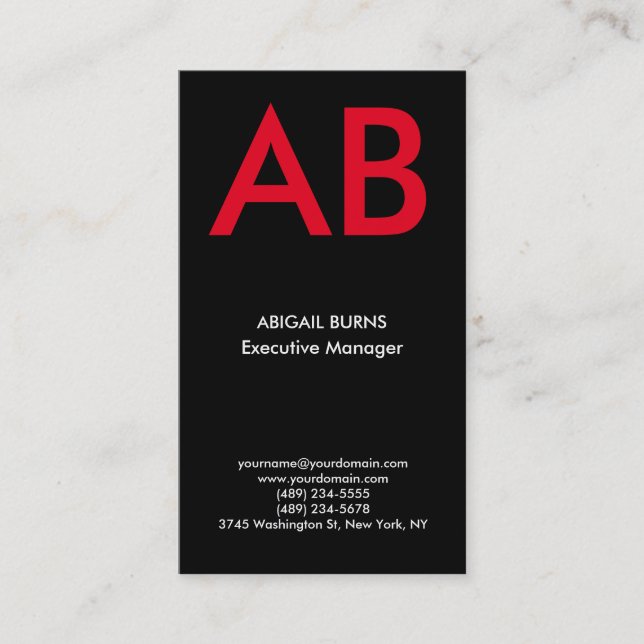 Trendy modern black red monogram business card (Front)