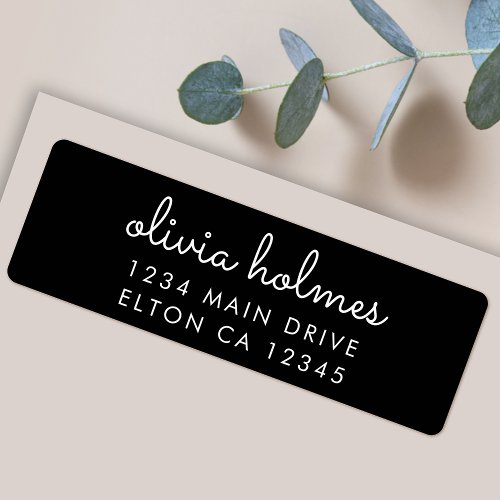 Trendy Modern Black Script Return Address Label