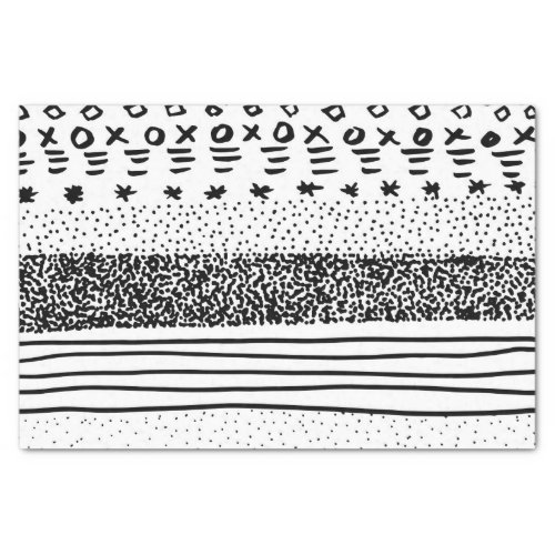 Trendy modern black white hand drawn pattern tissue paper