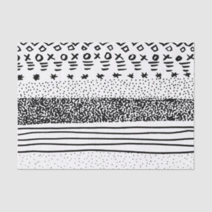 Trendy modern black white hand drawn pattern tissue paper