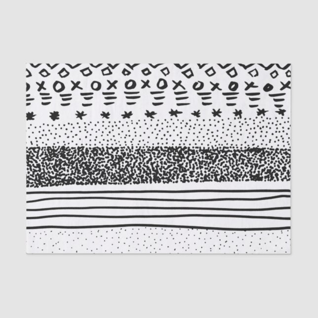 Trendy modern black white hand drawn pattern tissue paper (Front)