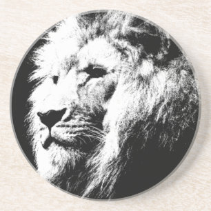 Trendy Modern Black & White Pop Art Lion Head Coaster