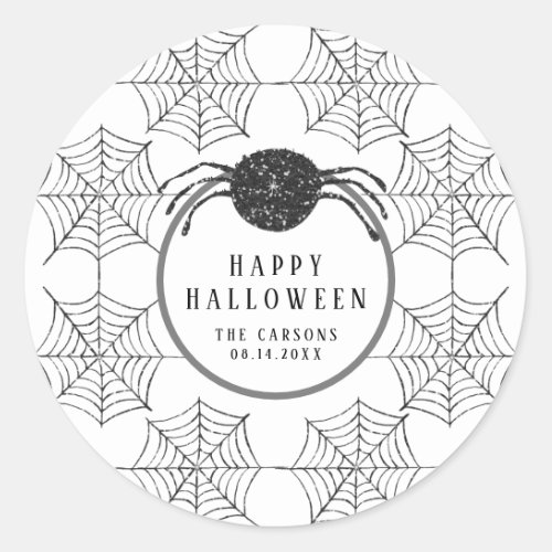 Trendy Modern Black White Spider Web Halloween Classic Round Sticker