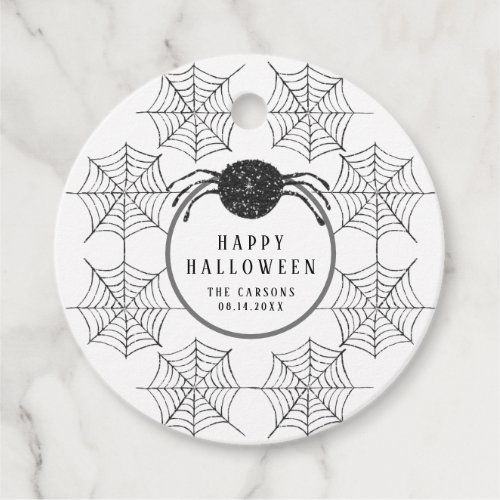 Trendy Modern Black White Spider Web Halloween Favor Tags