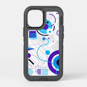 Trendy Modern Blue Geometric Pattern OtterBox Defender iPhone 12 Mini Case