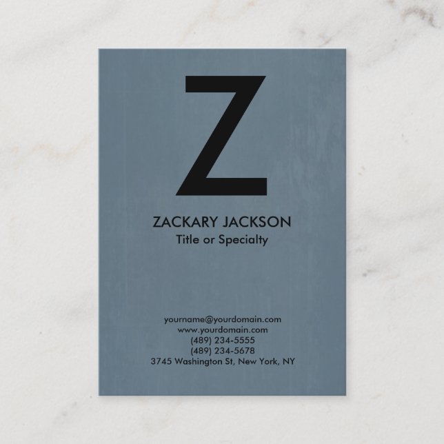 Trendy modern blue gray black monogram business card (Front)
