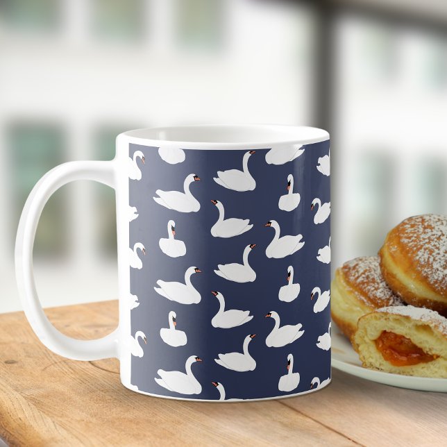 Trendy Modern Blue Swan Pattern Coffee Mug (Swan Mug)