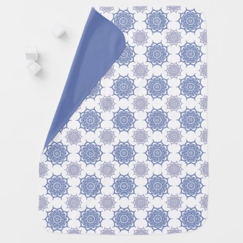 Trendy Modern Blue White Mandala Pattern Boho Zen Baby Blanket