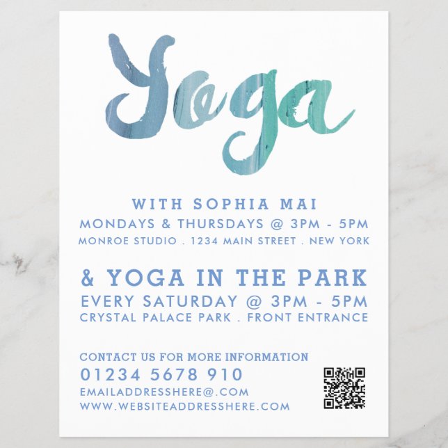 Trendy Modern Blue Yoga Class Advertising Flyer (Front)