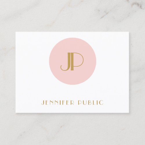 Trendy Modern Blush Pink Gold Monogram Elegant Business Card