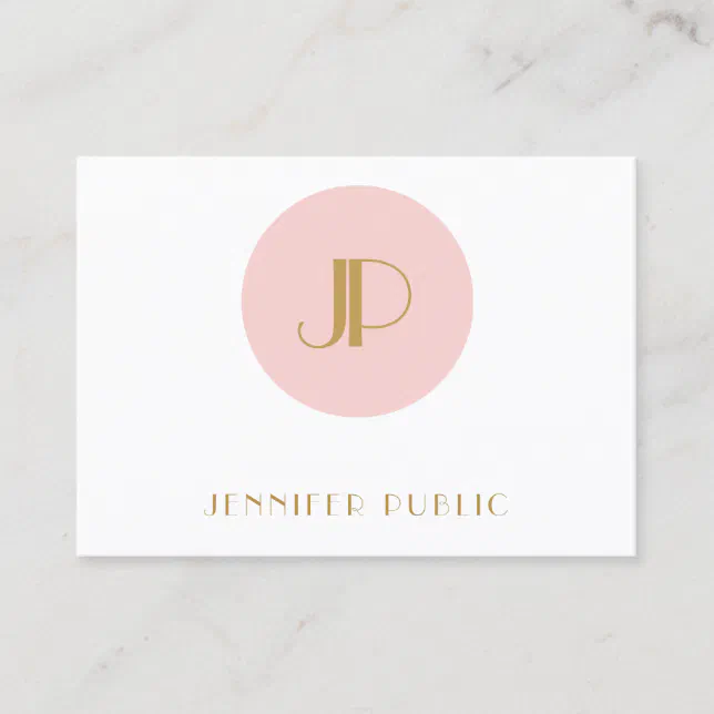 Trendy Modern Blush Pink Gold Monogram Elegant Business Card | Zazzle