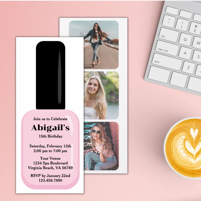 Trendy Modern Blush Pink Nail Polish Birthday Invitation (Creator Uploaded)