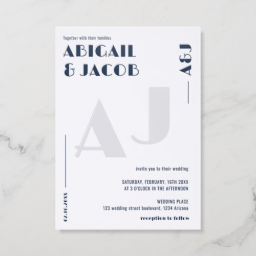 Trendy Modern Bold Initials Wedding Letterpress Invitation