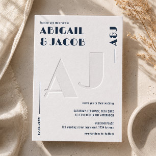 Trendy Modern Bold Initials Wedding Letterpress Invitation