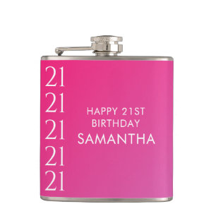 Trendy Modern Bold Pink Gradient 21st Birthday Flask