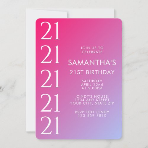 Trendy Modern Bold Pink Gradient 21st Birthday