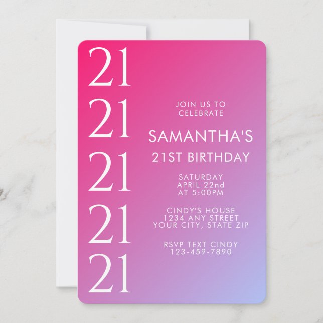 Trendy Modern Bold Pink Gradient 21st Birthday Invitation (Front)