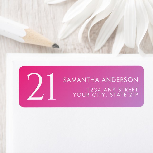 Trendy Modern Bold Pink Gradient 21st Birthday Label (Insitu)