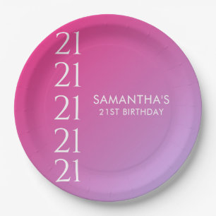 Trendy Modern Bold Pink Gradient 21st Birthday Paper Plates