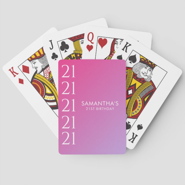 Trendy Modern Bold Pink Gradient 21st Birthday Poker Cards (Back)